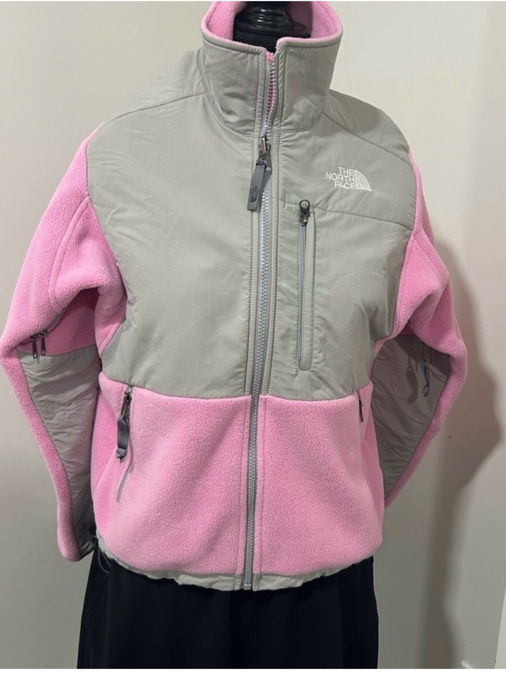 The North Face Pink and Gray adult Fleece Puffer Jacket